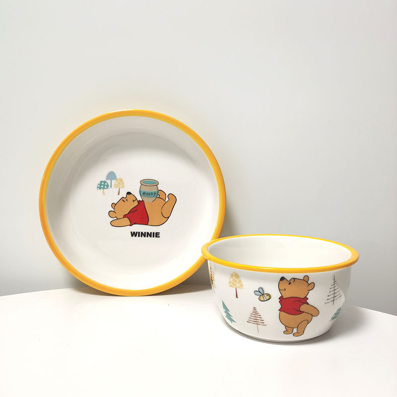 Disney Genuine Authorized Mickey and Minnie Series Children's Dinner Plate Winnie the Pooh Cartoon Rice Bowl Baby Ceramic