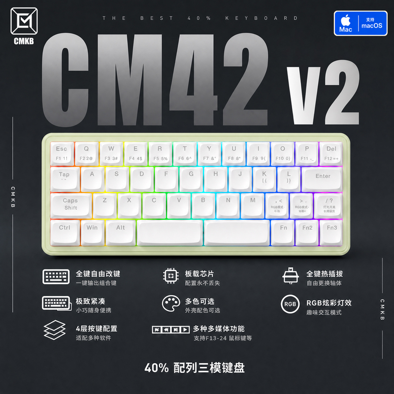 Cm42 Customized 40% Layout 40% Small Layout Bluetooth Wireless Keyboard, Compact Multi-Layer Key Arrangement, Programmable Cm42 Customized 40% Layout 40% Small Layout Bluetooth Wireless Keyboard, Compact Multi-Layer Key Arrangement, Programmable