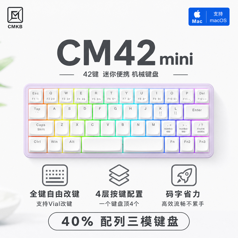 Cm42 Customized 40% Layout 40% Small Layout Bluetooth Wireless Keyboard, Compact Multi-Layer Key Arrangement, Programmable Cm42 Customized 40% Layout 40% Small Layout Bluetooth Wireless Keyboard, Compact Multi-Layer Key Arrangement, Programmable