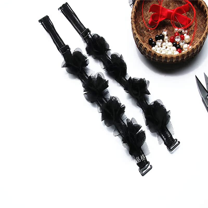 Phiên bản Hàn Quốc mới nhất của ba chiều hoa organza dây đeo vai đàn hồi điều chỉnh đồ lót khóa rộng bên ngoài đeo vai màu tím quai áo trong suốt