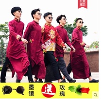 Best man dress wedding Brother Group dress Chinese Tang suit Chinese style coat gown retro Republic of China clothing mens long shirt