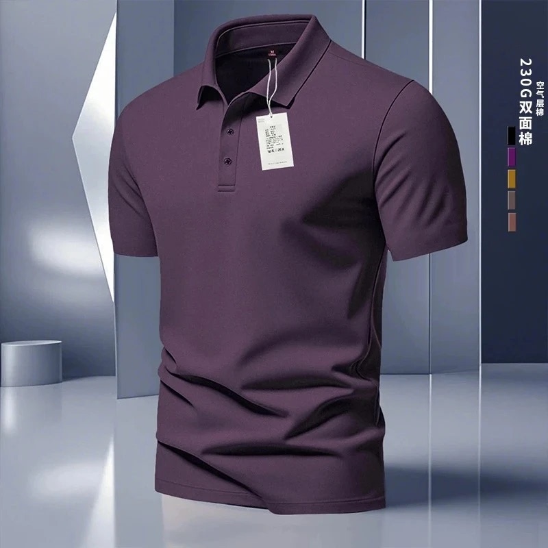 [100% Pure Cotton] Summer Hot-Selling High-End Men's Short-Sleeved T-Shirt, Solid Color Polo Shirt, Casual Large Size Top