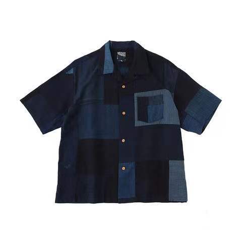 [in Stock] Visvim Kofu Ict Wallis Shirt Patchwork Japanese Vintage Cloth Blue-Dyed Short-Sleeve Shirt