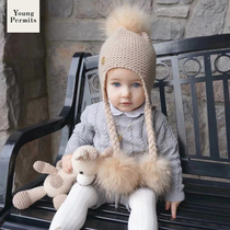 Baby hat autumn and winter cute super cute raccoon big hair ball men and women baby baby ear wool sleeve cap