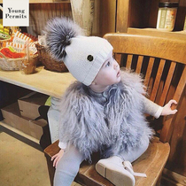 Baby hat autumn and winter Baby Baby Baby cute super cute silver fox hair ball rabbit wool thread warm knitted hat