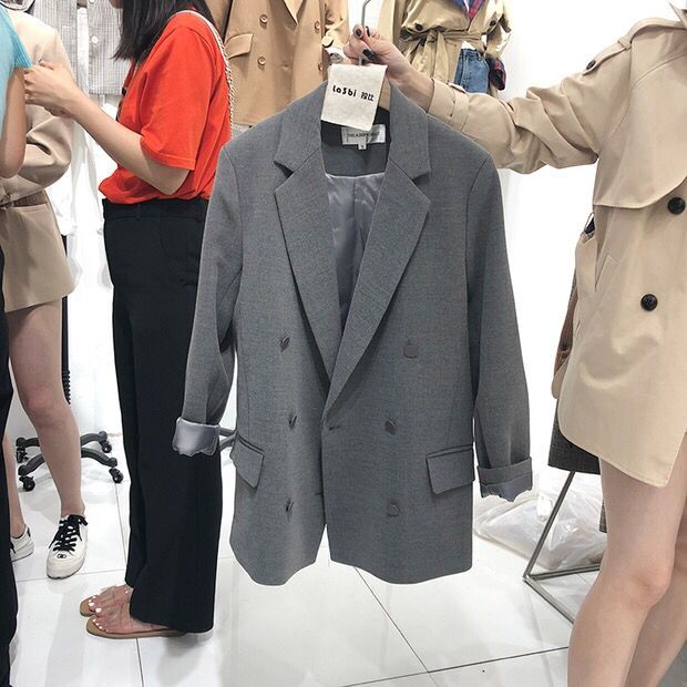 Hàn Quốc Dongdaemun 2018 thu đông mới ve áo nhỏ phù hợp với áo hai dây dài tay nữ nền móng áo blazer nữ