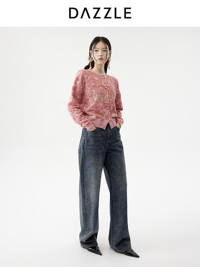 [New Year Green Series] Dazzle Wool Sweater 26 Spring Pink Wool Blend Knitted Cardigan