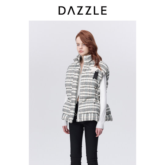DAZZLE chaleco de tweed chaqueta de plumón con logo bordado de lentejuelas casual de invierno para mujer