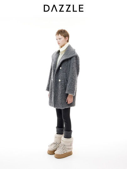 DAZZLE 地素25冬绵羊毛混纺圈圈毛中长款大衣毛绒外套女