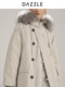 DAZZLE 2025 winter new snow leopard series fur collar hooded mid-length down jacket for women