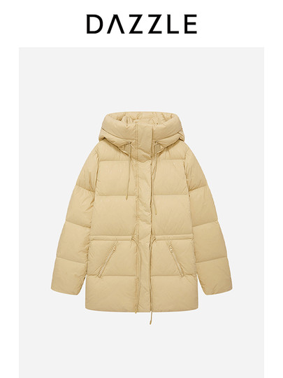 Dazzle 25Th Winter Black Waist-Tightening Drawstring Cloud Puff Mid-Length down Jacket for Women