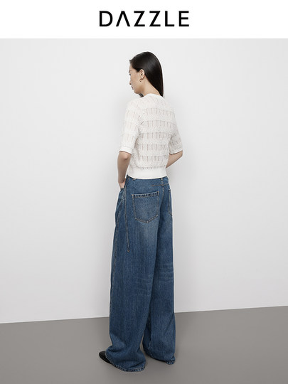 Dazzle Denim Jeans 2025 Spring Blue Denim Wide-Leg Pants