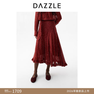 DAZZLE 地素半身裙女2026年春季新款大红色长裙