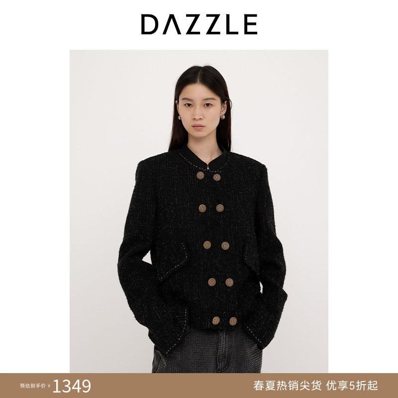 Dazzle Chanel-Style Jacket Spring Black Short Double-Breasted Jacket Top for Women Dazzle Chanel-Style Jacket Spring Black Short Double-Breasted Jacket Top for Women