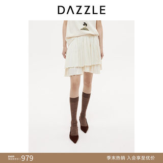 DAZZLE 地素半裙2025年秋冬新款米白色双层百褶短裙