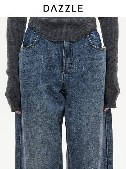 DAZZLE jeans women's 25 autumn and winter loose retro blue wide-leg pants