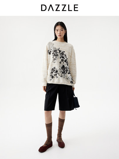 [New Year Green Series] Dazzle 26 Spring Merino Wool Blend Plum Blossom Long Sleeve Knitted Top