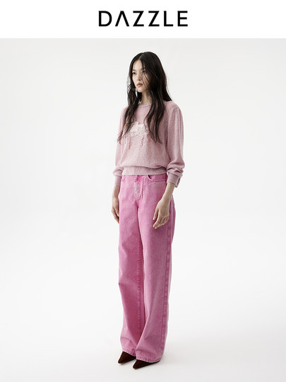 [New Year Green Series] Dazzle Women's Sweater 2026 Spring Pink Knitted Long-Sleeve Top