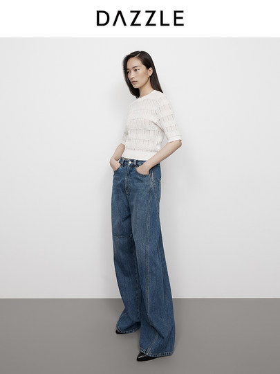Dazzle Denim Jeans 2025 Spring Blue Denim Wide-Leg Pants