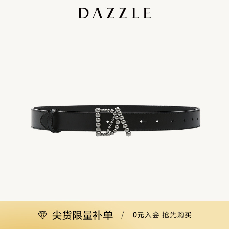 DAZZLE ground vegan new retro letter black genuine leather calf leather belt lady