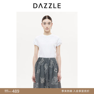 【热销补货】DAZZLE地素T恤25秋季度假风字母刺绣花苞短袖T恤