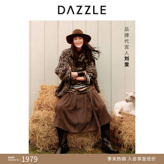 Dazzle 2025 Winter New Collection All-Wool Plaid Elegant Casual Midi Skirt Long Skirt