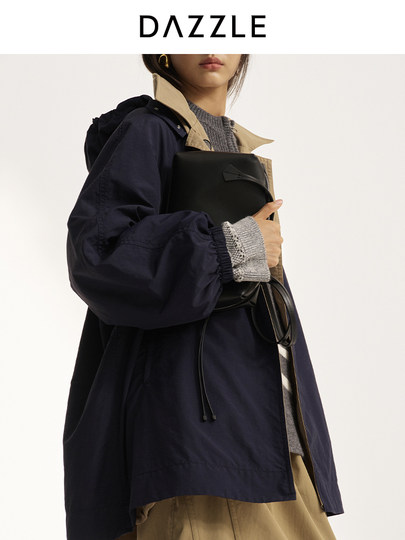 DAZZLE 地素风衣25年冬季浅卡其色假两件外套女