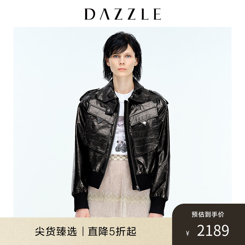 DAZZLE ground vegan sheepskin leather black locomotive jacket leather girl 2C4L4051A 