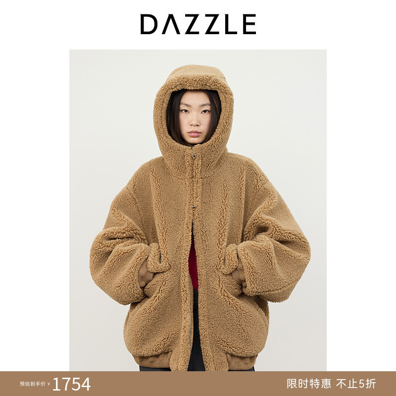 Dazzle Winter Yak Wool Teddy Loose Hooded Plush Coat for Women