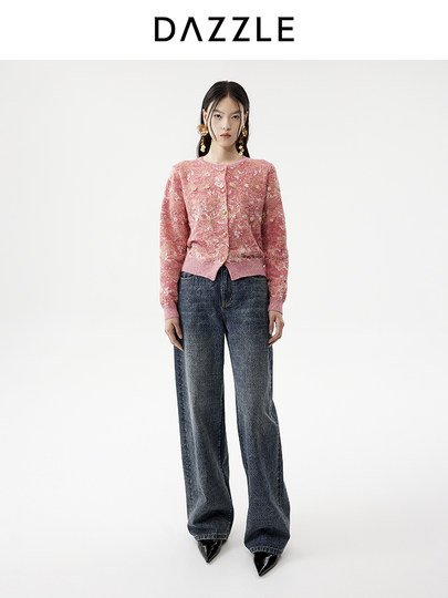 [New Year Green Series] Dazzle Wool Sweater 26 Spring Pink Wool Blend Knitted Cardigan