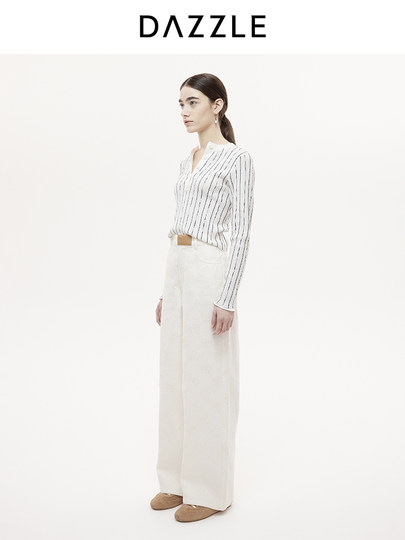 Dazzle Denim Jeans 25Th Autumn/Winter White Simple and Stylish Denim Wide-Leg Pants Long Pants for Women