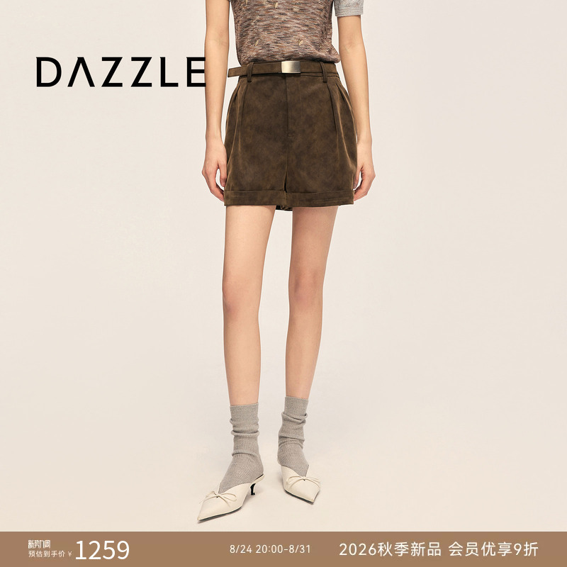 Dazzle 2026 Autumn A-Line Loose and Neat Faux Leather Shorts with Belt Accessories