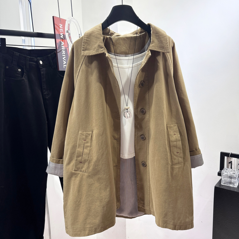 Khaki Pure Cotton Brushed Trench Coat for Women, New Autumn Korean Style Casual and Super Stylish Workwear Coat for Petite Figures Khaki Pure Cotton Brushed Trench Coat for Women, New Autumn Korean Style Casual and Super Stylish Workwear Coat for Petite Figures