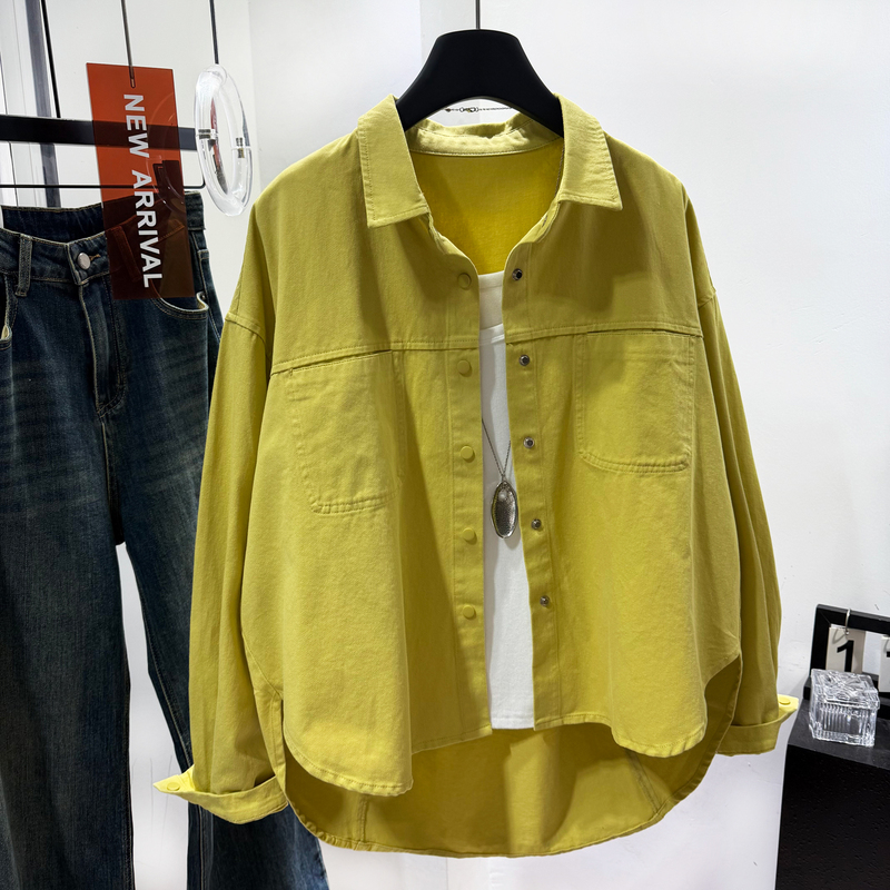 Workwear Style Pure Cotton Shirt Jacket for Women, Short in Front and Long in Back, 2026 Spring New Korean Style Lazy Casual Shirt Cardigan