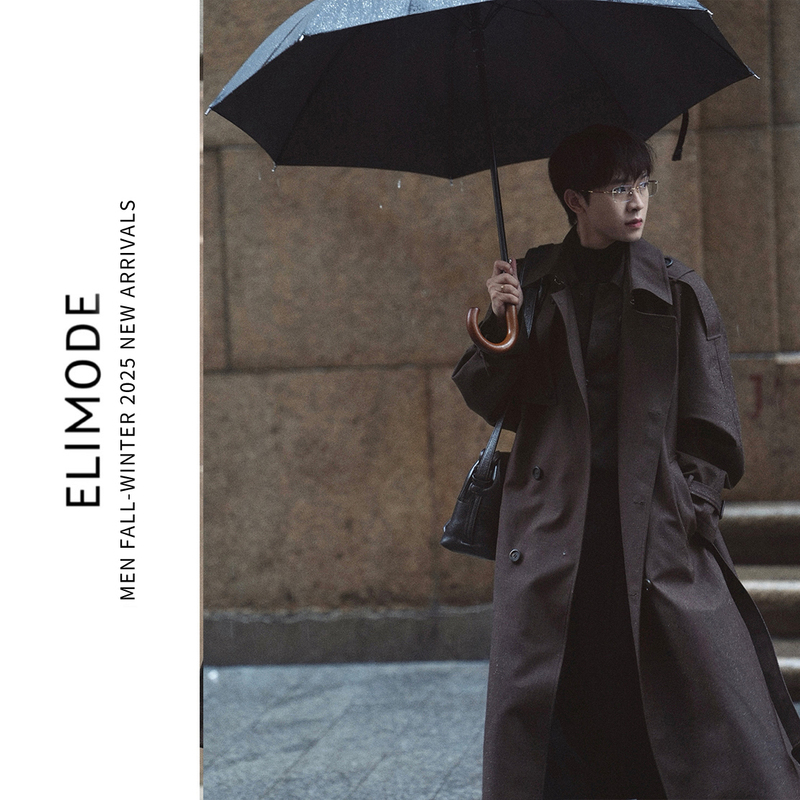 Eli【London Rainy Night】Light Luxury Waterproof Silhouette Wool Blend Twill Long Trench Coat Spring