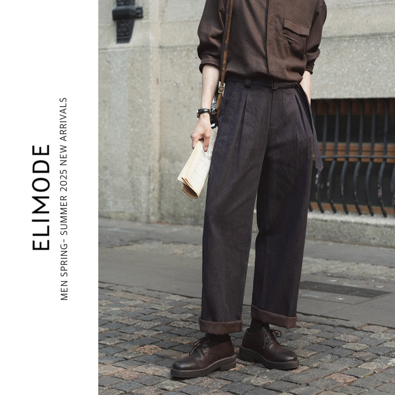 Eli【Sunset·Impression】French Rain Dew Linen Summer Vintage Jeans with I-Shaped Pleats, Loose Straight-Leg Pants for Men Eli【Sunset·Impression】French Rain Dew Linen Summer Vintage Jeans with I-Shaped Pleats, Loose Straight-Leg Pants for Men