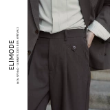 ELI【Yirgacheffe】Весенние и летние повседневные прямые брюки с эластичной резинкой на талии и одной складкой в ​​стиле ретро для поездок на работу и без драпировки