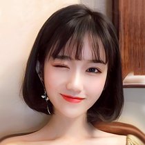 Wig female short hair real hair net red bobo head temperament buckle Korean girl fashion short straight hair wig set