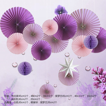  Summer shopping mall window corridor womens beauty display ceiling pendant paper fan flower decoration arrangement purple series props