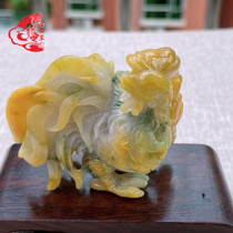 Myanmar natural A goods with certificate old pit Huang Fei carved golden chicken jade ornaments to put A tea pet
