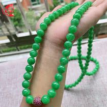 Myanmar natural A goods old pit Sun green full color ball jade necklace Tower bead chain 108 Buddha 9 2mm 170-80