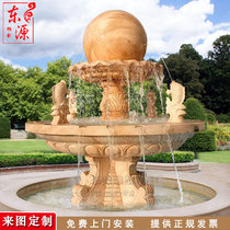 Stone sculpture fountain Marble Feng Shui ball Outdoor garden fish pond Water feature Large rockery European water bowl ornaments
