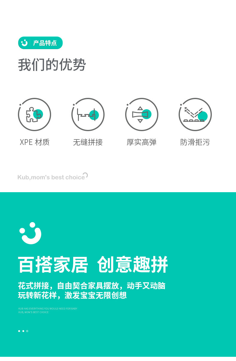 可优比 宝宝爬行垫拼接拼图加厚 图2
