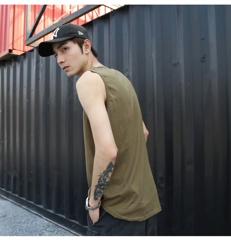 Châu Âu và Hoa Kỳ đường phố cao cấp rắn màu cơ sở vest thủy triều ao ba lo nam
