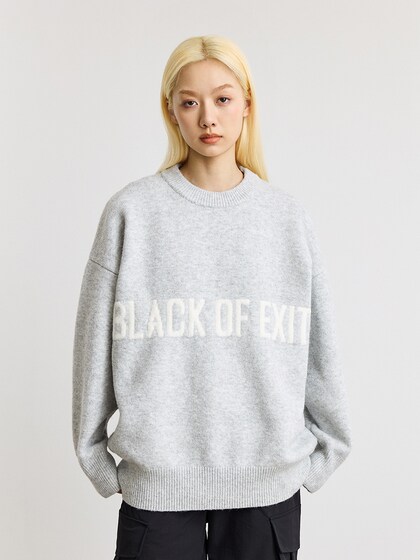 Black of Exit Chinese Style Casual Loose Knit Sweater High Street Crew Neck Pullover Knitwear for Men and Women Thick
