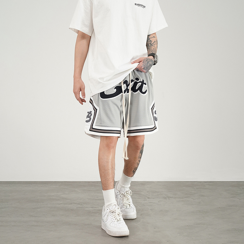 Black of Exit National Trend Original Heavy Embroidery Mesh Basketball Shorts Unisex Hip-Hop High Street Boxing Shorts