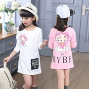 Áo mới xuân hè 2018 cho bé gái áo sơ mi nữ trẻ em nước ngoài cotton dài phần áo thun dài tay cơ bản