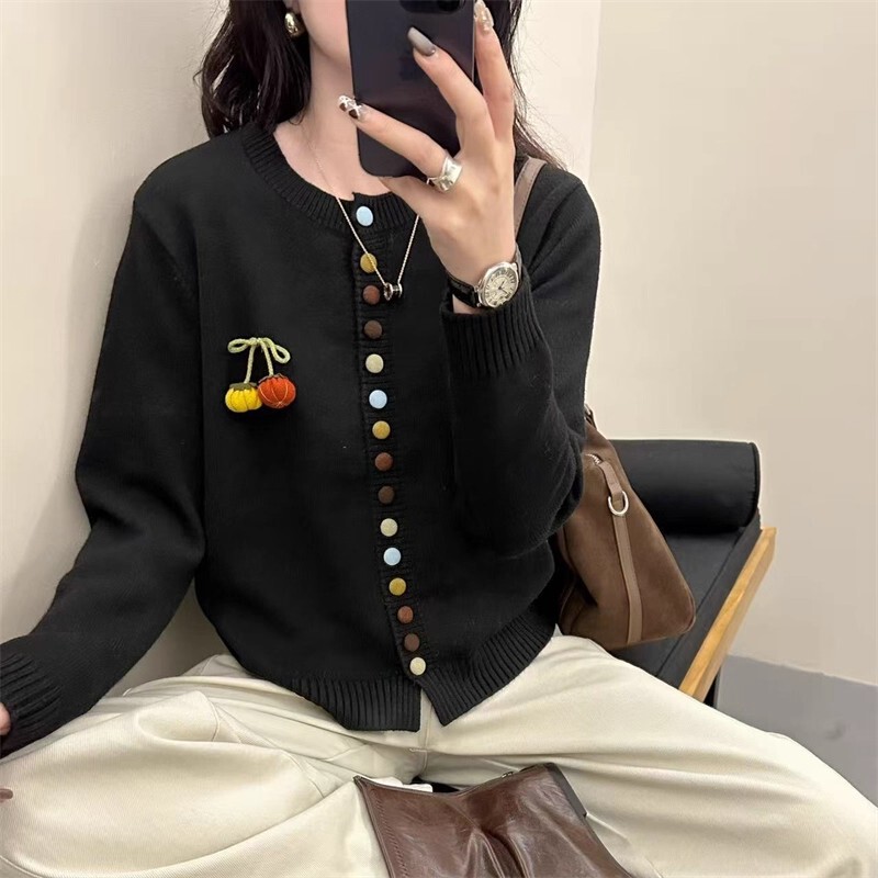 2025 Autumn/Winter New Colorful Button Pumpkin Knit Cardigan, Super Cute Sweater Jacket, Korean Style Top