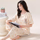 Three-gun summer pajamas for women, pure cotton short-sleeved cropped pants, home clothes, summer cartoon casual cotton large size suit