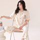 Three-gun summer pajamas for women, pure cotton short-sleeved cropped pants, home clothes, summer cartoon casual cotton large size suit